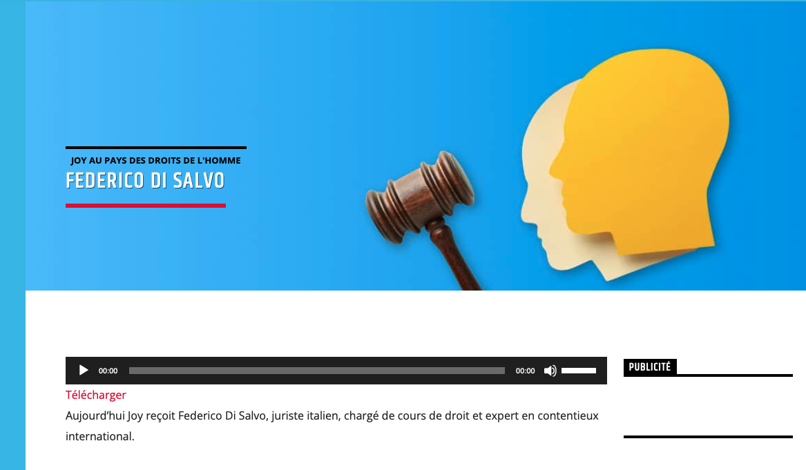 Podcast – L’ Avv. Federico Di Salvo parla alla radio francese RJS 102.9, sulla tutela dei diritti umani